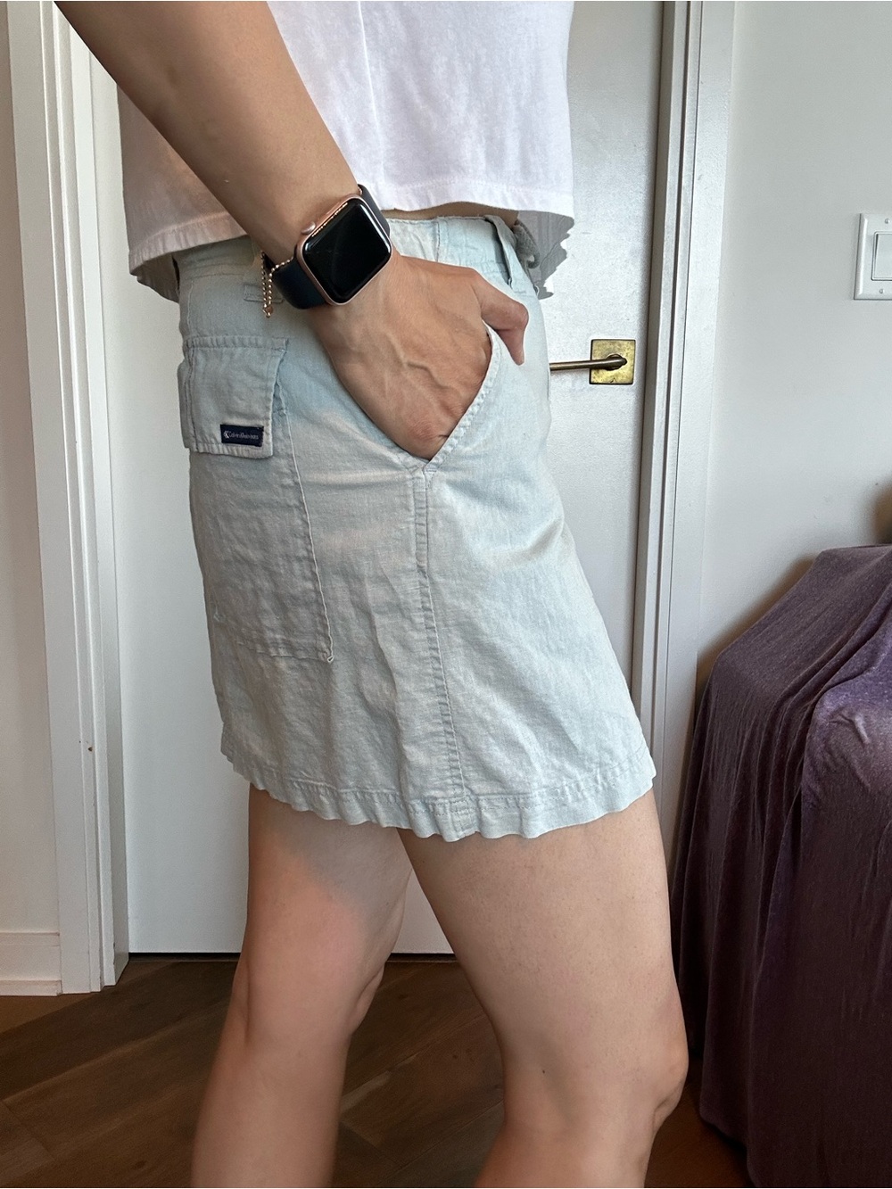 Calvin Klein Linen Mini Skirt Light Sage Drawstring Y2K Size M